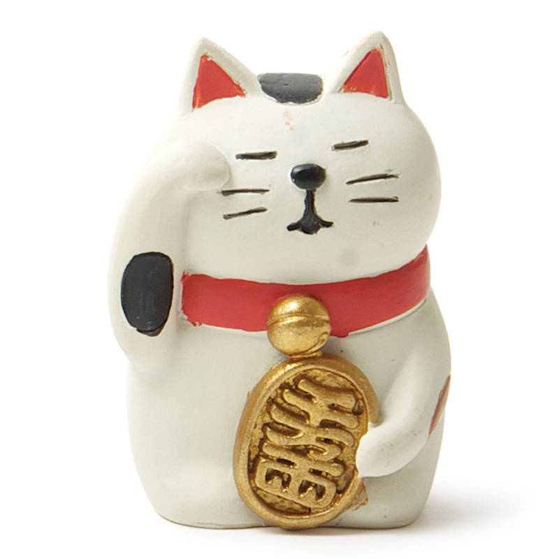 White Maneki Neko Fortune Cat Figurine by Decole Japan available at Miya.