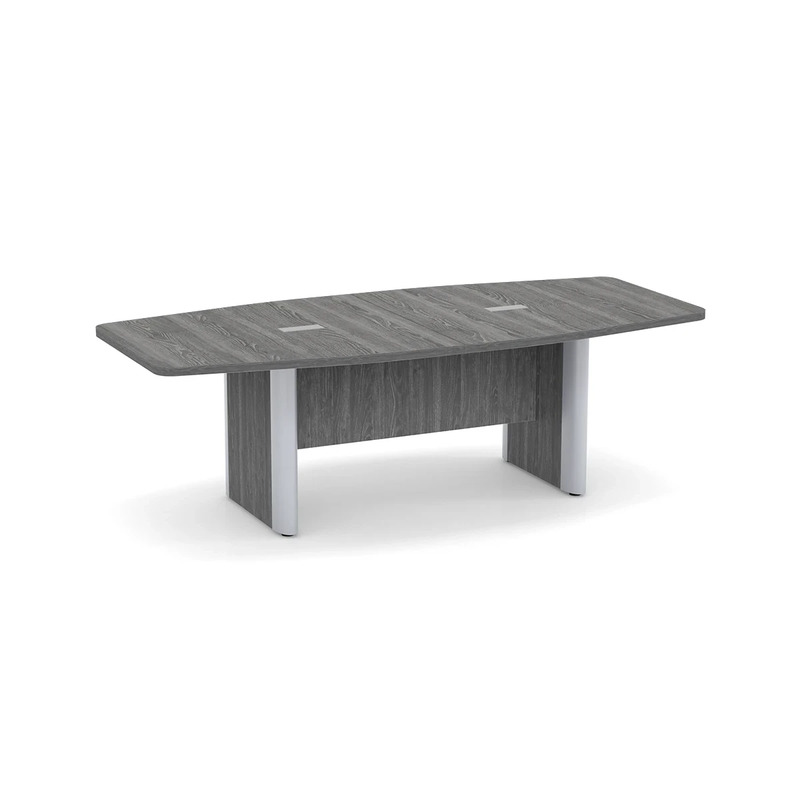 Classic Plus Boat-Shape Conference Table 8 Ft - Newport Grey with Silver Metal Accents (2 Grommets)