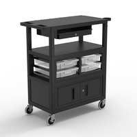 Luxor ECMBSKBC-B Deluxe Teacher Cart with Locking Cabinet, Storage Bins, and Keyboard Tray, 32" x 18", Black