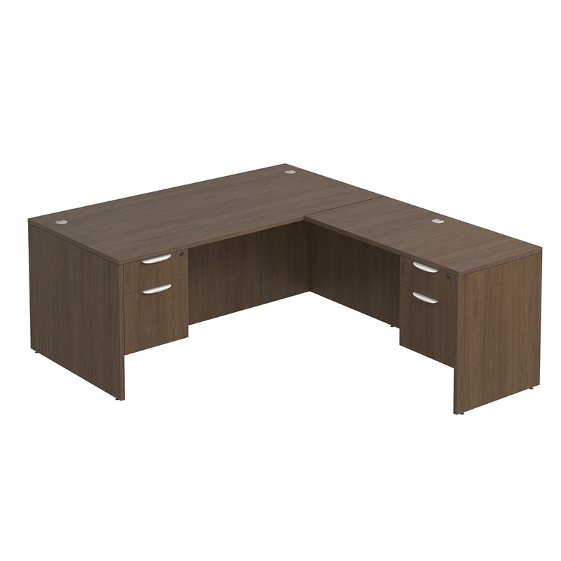 Classic L-Shape Desk 77" x 71" with 2 Box/File Pedestals - Modern Walnut
