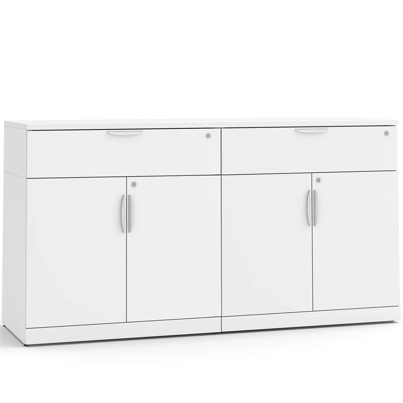 Lateral Storage Credenza with Double Buffet Drawers - White
