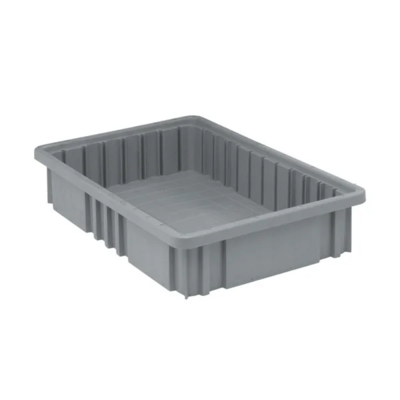 Divider Box Container - Plastic - 16-1/2" x 10-9/10" x 3-1/2" - 0.24 cu ft - Grey