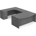 Classic Left Hand U-Shape Bowfront Workstation 112" x 71" with Full Pedestal - Newport Grey