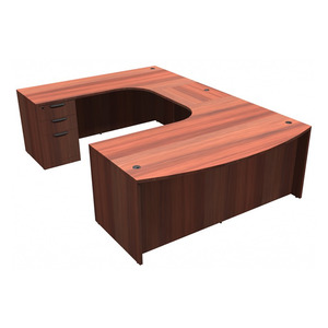 CLAUD1009L- Left-Handed Classic U-Shape Bowfront Executive Workstation 71" W x 108" D with Box/Box/File Pedestal- Cherry