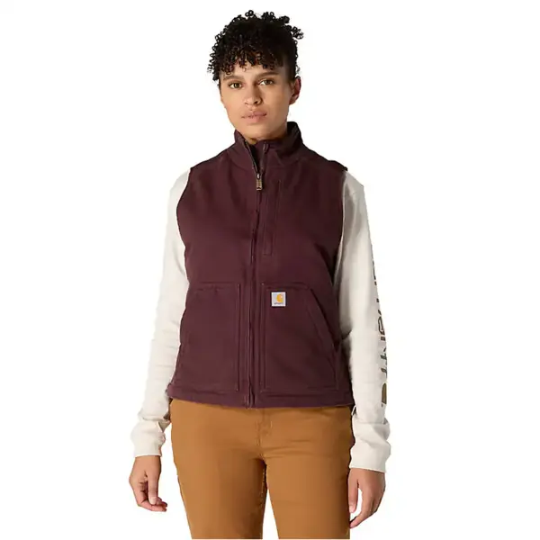 CARHARTT 104224 - Women's Relaxed Fit Washed Duck Sherpa Lined Mock Neck Vest - Blackberry