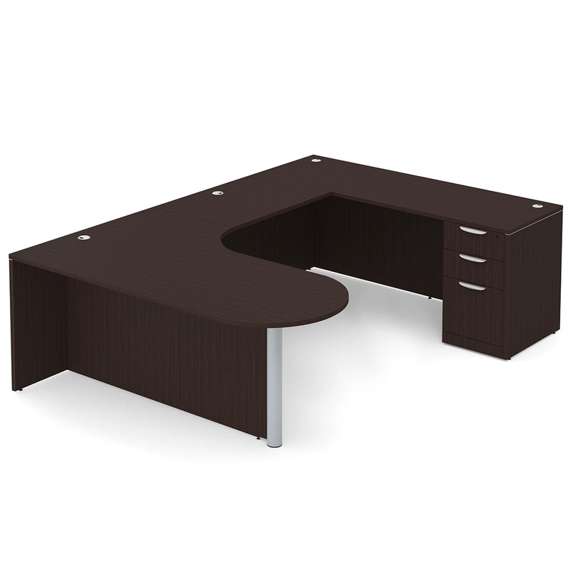 Classic U-Shape Bullet Executive Workstation 101" x 71" Right Hand with Box/Box/File Pedestal - Espresso with Silver Post Finish
