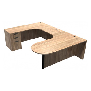 CLAUD1006L- Left-Handed Classic Bullet U-Station 71" W x 102" D with Box/Box/File Pedestal- Aspen/Black