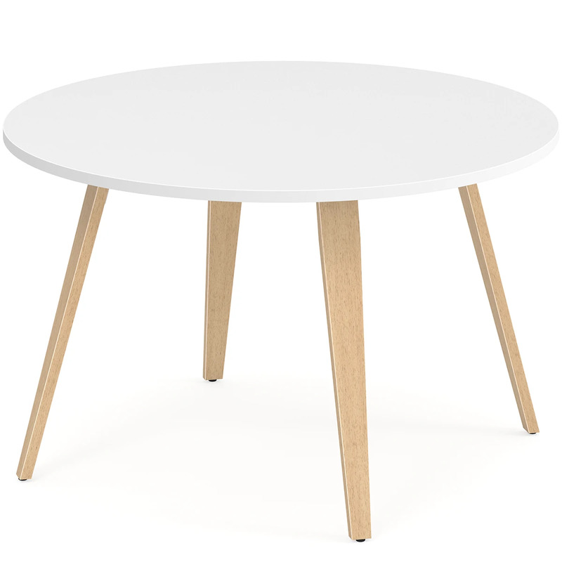 Signature Round Meeting Table 48" - White with Natural Oak Wood Legs