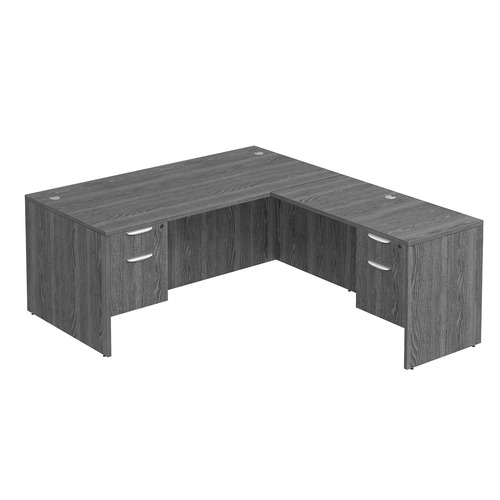 Classic L-Shape Desk 77" x 71" with 2 Box/File Pedestals - Newport Grey
