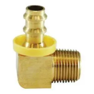 90 deg Elbow, 3/4 in Push-On Hose Barbed x 1/2 in MIP, Brass
