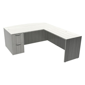 CLALD1012- Bowfront L-Shape Desk 71" W x 41" D with 47" Return and File/File Pedestal- Silver Birch