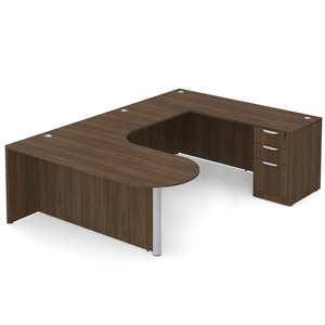 CLAUD2007R- Right-Handed Classic U-Shape Bullet Executive Workstation 71" W x 101" D with Box/Box/File Pedestal- Modern Walnut/Silver