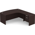 Classic L-Shape Bowfront Workstation 83" x 71" with Right Hand Return and Box/File Pedestal - Espresso