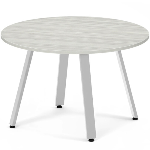 Signature Round Meeting Table 48" - Silver Birch with Silver Metal Legs
