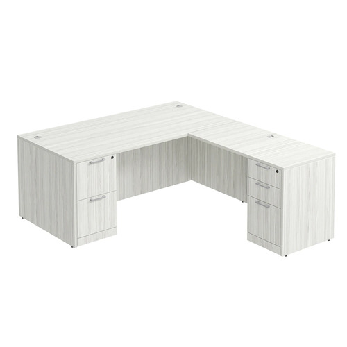 Classic L-Shape Desk 77" x 71" with 2 Full Pedestals - Silver Birch