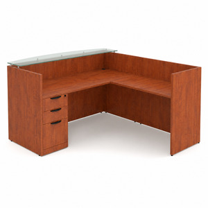 CLALD1053NCHECHE, 71"x78" L Shape Reception Station with Glass Transaction Top - Cherry