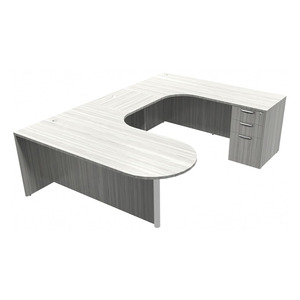 CLAUD1006R- Right-Handed Classic Bullet U-Station 71" W x 102" D with Box/Box/File Pedestal- Silver Birch/Silver