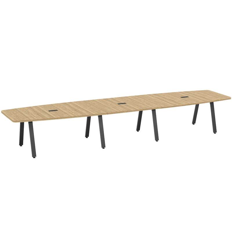 Signature Boat-Shape Conference Table 16 Foot - Aspen with Black Metal Legs