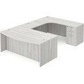 Classic Right Hand U-Shape Bowfront Workstation 112" x 71" with Full Pedestal - Silver Birch