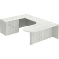 Classic U-Shape Bullet Executive Workstation 101" x 71" Left Hand with Locking Multi-Storage - Silver Birch with Silver Post Finish