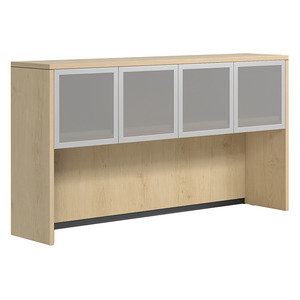 CLAHU2004- Hutch with 4 Silver Frame Glass Doors- Maple/Silver Glass