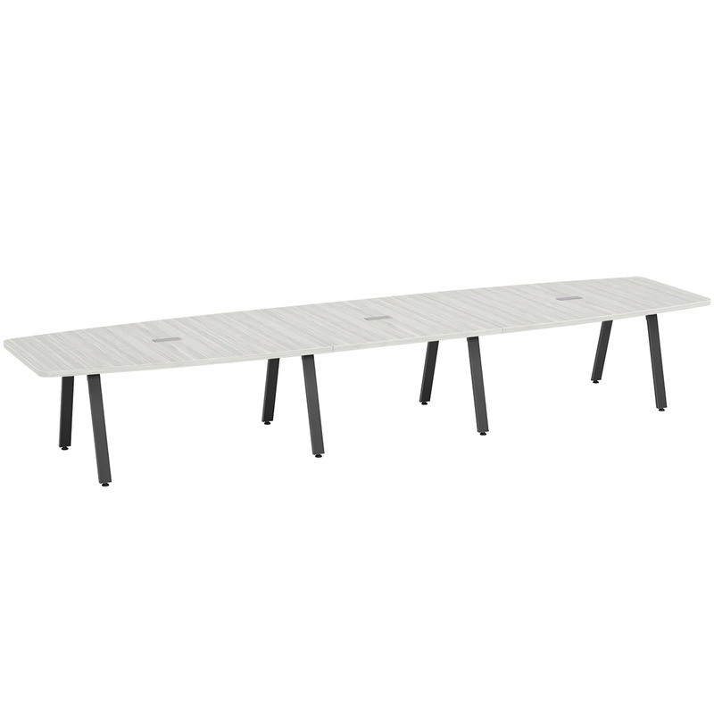 Signature Boat-Shape Conference Table 16 Foot - Silver Birch with Black Metal Legs
