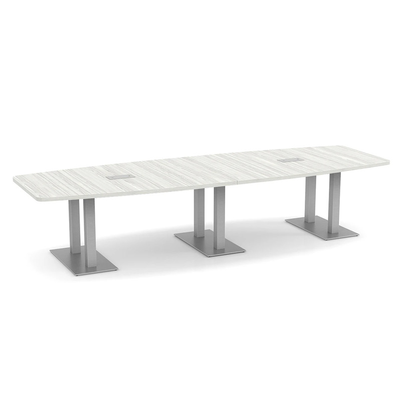 Boat-Shape Conference Table 12 Ft with Palmer Brushed Double Base - Silver Birch