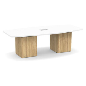  8ft Boat Shape, cube base Conference Table: WHITE TOP, ASPEN BASE 