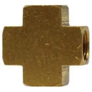Pipe Cross, 3/8-in FNPTF x 3/8-in FNPTF x 3/8-in FNPTF x 3/8-in FNPTF, Brass