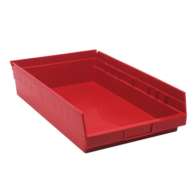 Shelf Bin - Plastic - 11-1/8" x 17-7/8" x 4" - 40 lb Capacity - Red