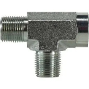 Run Tee, 1/4 in Male Pipe x 1/4 in Female Pipe x 1/4 in Male Pipe, Steel