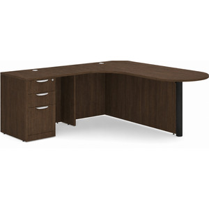 CLALD1010L- L-Shaped Bullet Workstation 71" W x 30" D with 47" Return and Box/Box/File Pedestal- Modern Walnut/Black