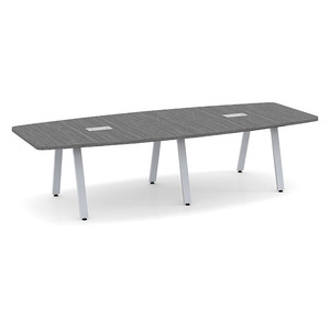 10ft Boat Shape, Signature Conference Table: Silver Metal Base, Newport Gray Top