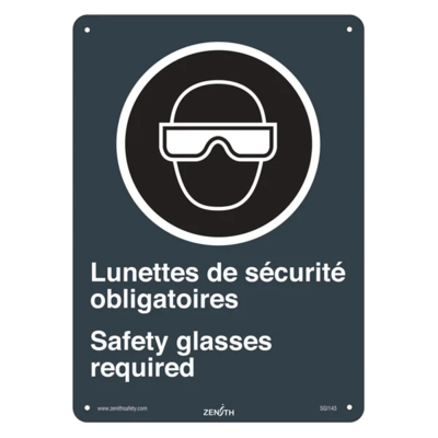 Safety Glasses Required Sign - 10" x 14" - Plastic - Bilingual
