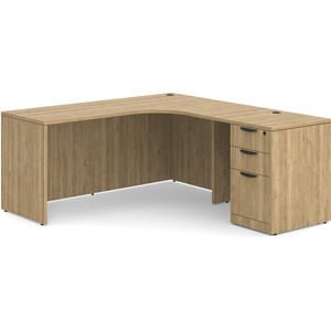 CLALD1005R- Right-Handed Classic L-Shape Workstation 66" W x 24" D with 42" Return and Box/Box/File Pedestal- Aspen