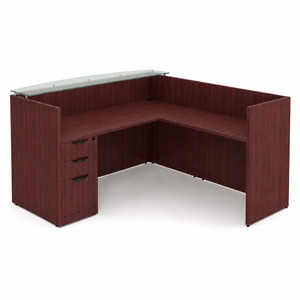 CLALD1053NMAHMAH, 71"x78" L Shape Reception Station with Glass Transaction Top - Mahogany