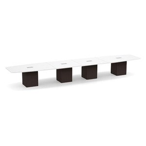 20ft Boat Shape, cube base Conference Table: WHITE TOP ESPRESSO BASE 