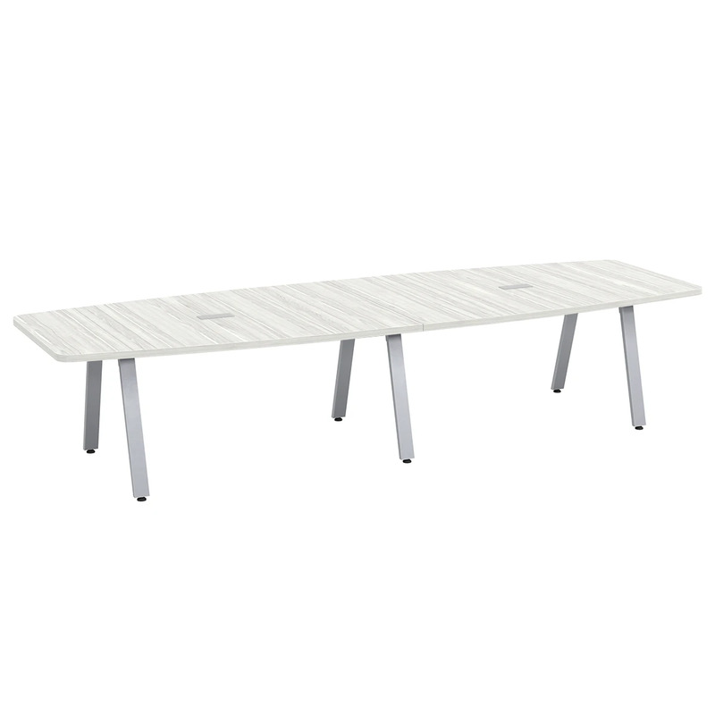 Signature Boat-Shape Conference Table 12 Foot - Silver Birch with Silver Metal Legs