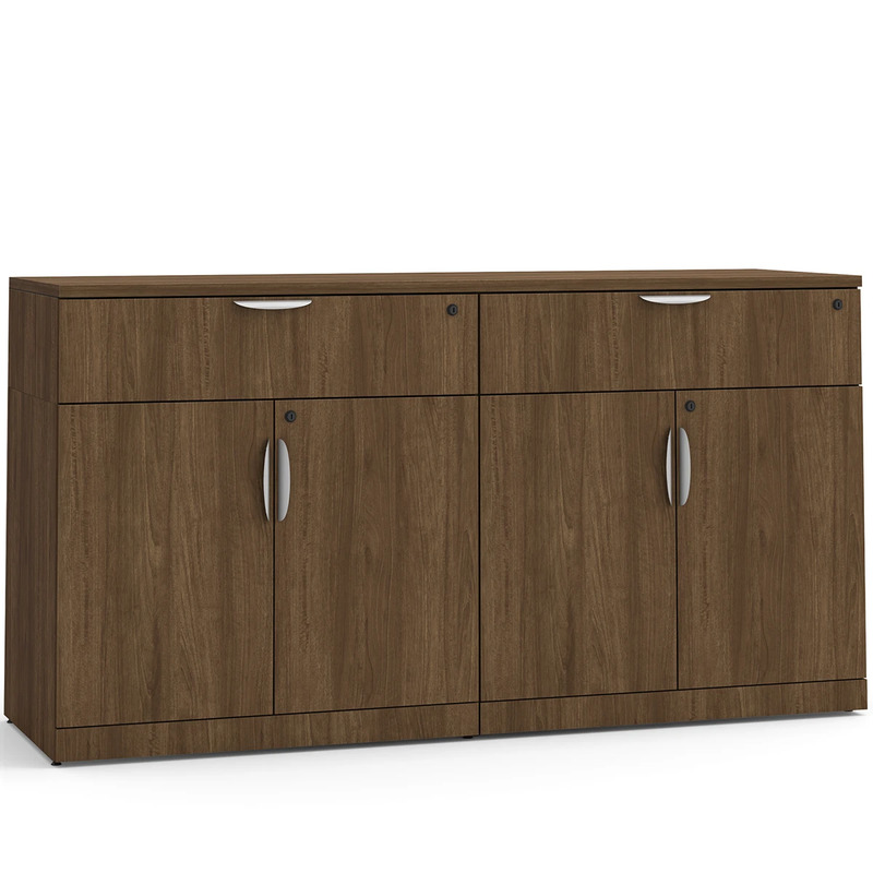 Lateral Storage Credenza with Double Buffet Drawers - Modern Walnut