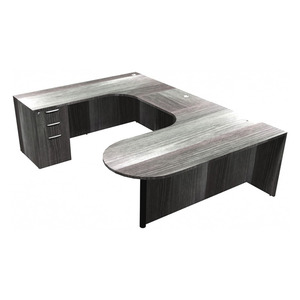 CLAUD1006L- Left-Handed Classic Bullet U-Station 71" W x 102" D with Box/Box/File Pedestal- Newport Gray/Black