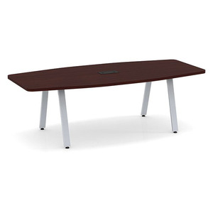 8ft Boat Shape, Signature Conference Table: Silver Metal Base, Espresso Top