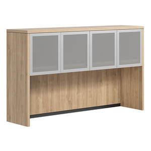 CLAHU3004- Hutch with 4 Silver Frame Glass Doors- Aspen/Silver Glass