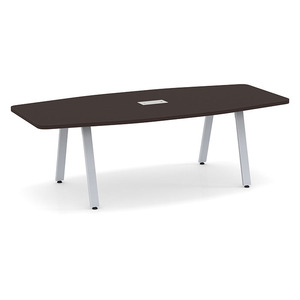 8ft Boat Shape, Signature Conference Table: Silver Metal Base, Espresso Top 