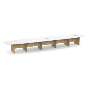 22ft Boat Shape, slab base Conference Table: WHITE TOP ASPEN BASE 