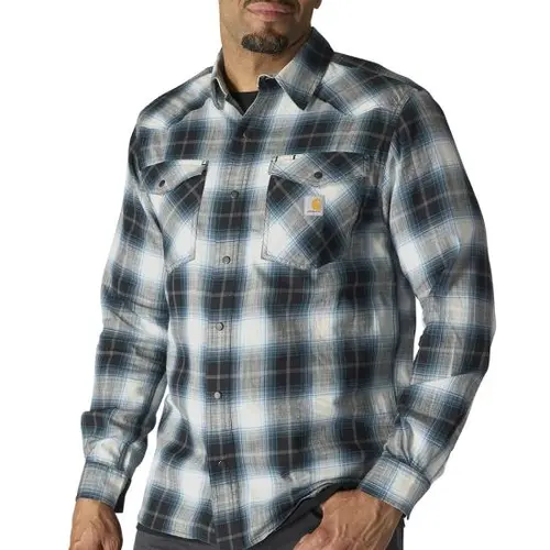 CARHARTT 107016 - Montana Rugged Flex™ Relaxed Fit Lightweight Long-Sleeve Snap-Front Plaid Shirt - Black