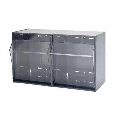 Tip-Out Bin System - 23-5/8" x 11-7/8" x 13-7/8" - 2 Compartments - Grey