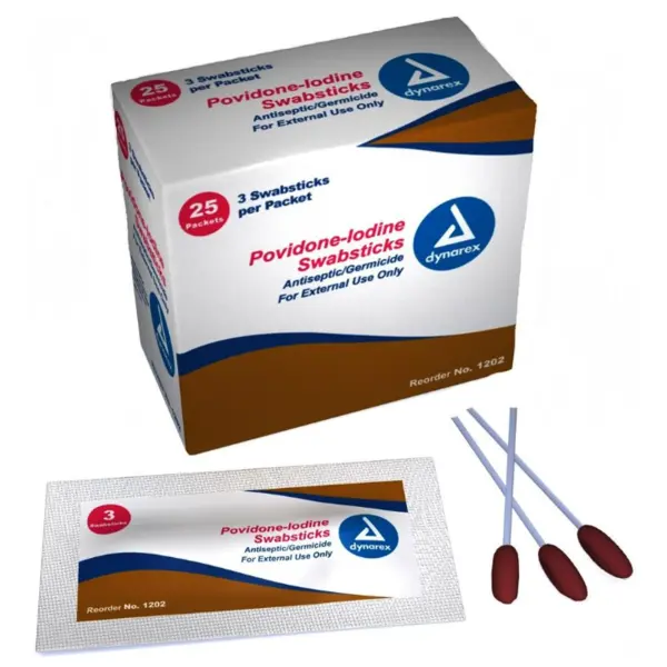 Povidone Iodine Swabsticks 3pk3pk/25 Dynarex 1202