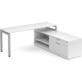 Elements L-Shape Workstation 71" x 72" with Storage Credenza - White Top and Base with Silver Legs