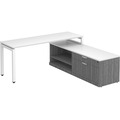 Elements L-Shape Workstation 71" x 72" x 30"D with Storage Credenza - White Top and Newport Grey Base with White Legs