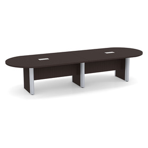 12ft Racetrack, accent base Conference Table: ESPRESSO w/SILVER CLPRT3138NESPESPSIL